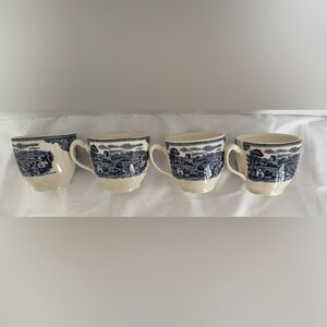 Johnson Brothers Blue White Castle Tea Cups Set of 4 England